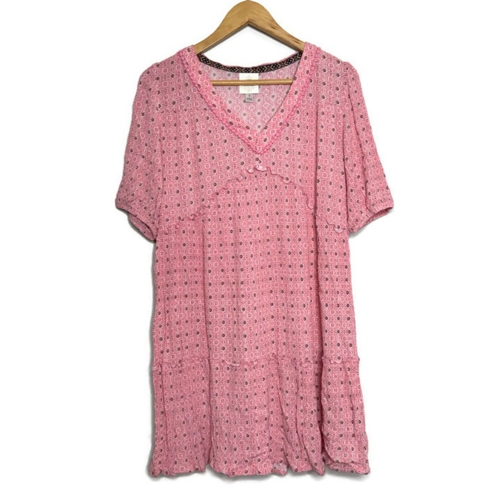 Knox Rose Pink All Over Printed Tiered Dress Women’s Size Small